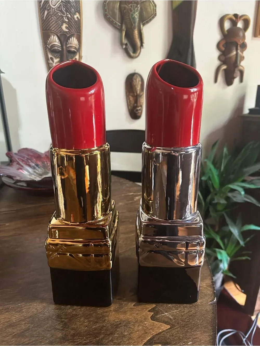 Red & Gold Lipstick-Shaped Decorative Vase